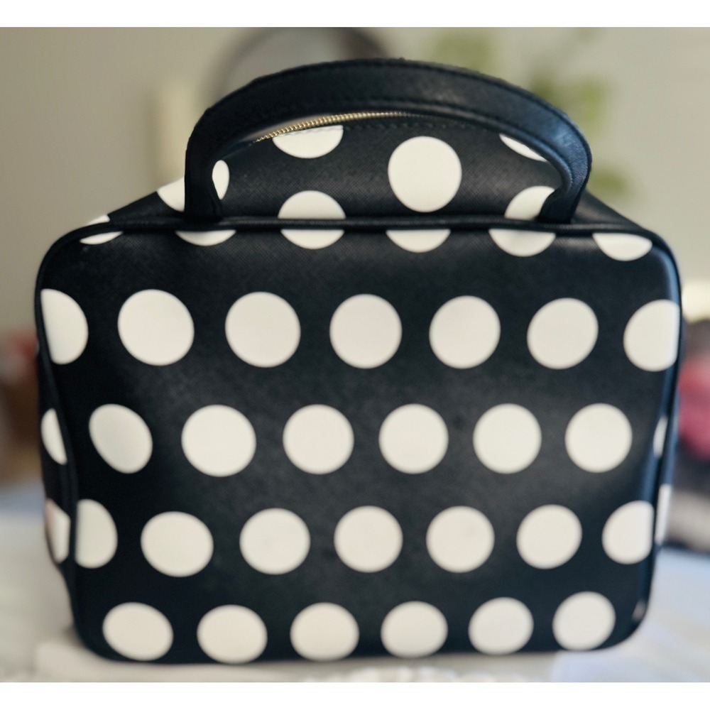 Dabney Lee Black White Case Cosmetic Bag Makeup Organizer Gold Zebra Zipper‎